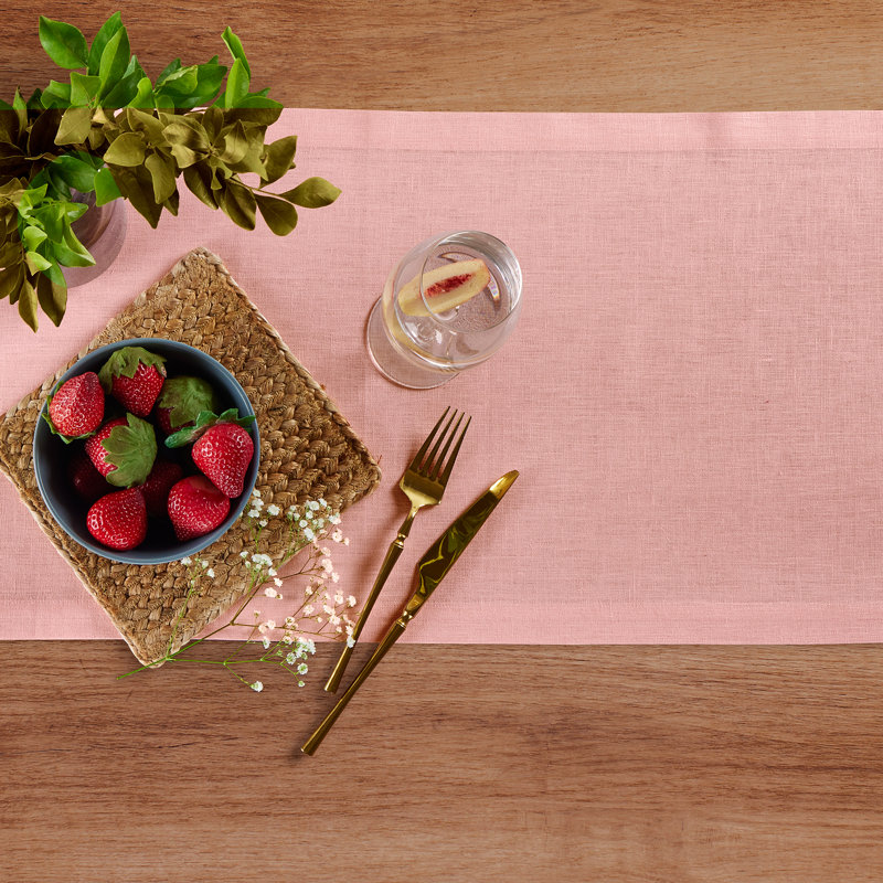 Diana - 100% Pure Linen Table Runner, 90" x 14", Misty Pink