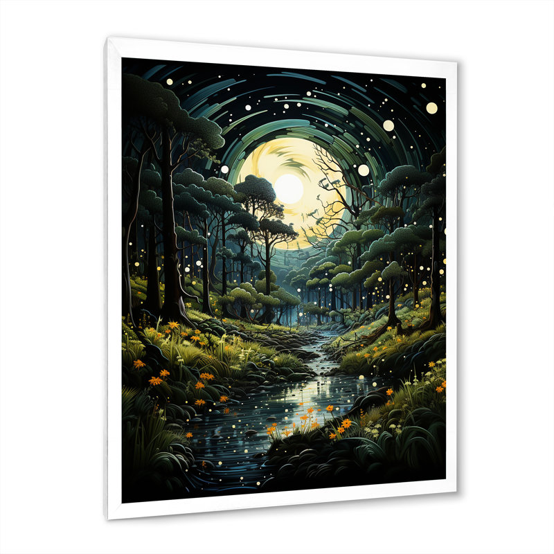 «Forest Enchanted Forest Pointillism III», impressions encadrées, Cadre simple blanc, H 32 po x l 16 po x P 1 po