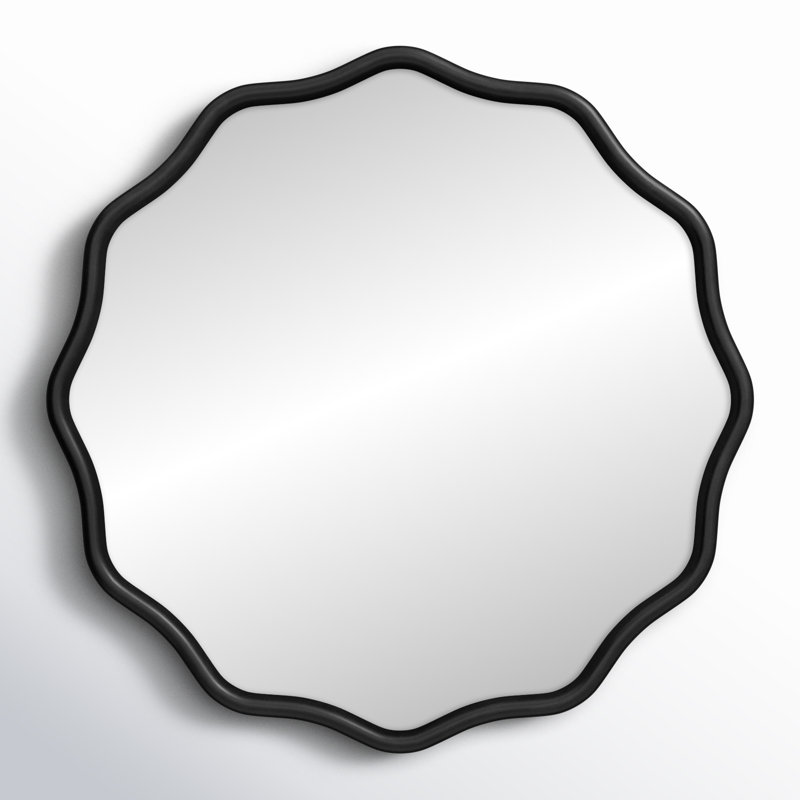 Solid Wood Scalloped Mirror, Black