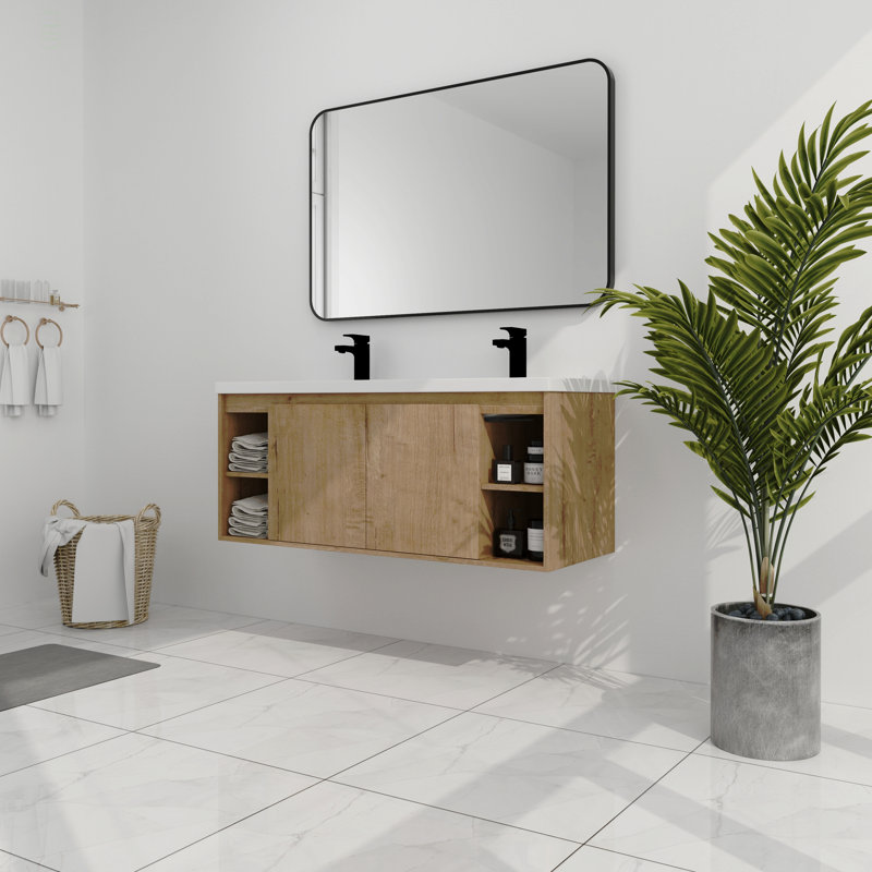 Meuble-lavabo mural 48 po avec lavabo double, charnière de porte à fermeture en douceur (ensemble KD)