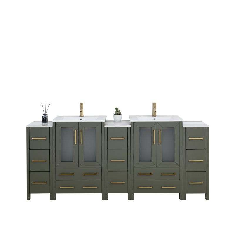  Framed 84" Double Bathroom Vanity Set, Vintage Green