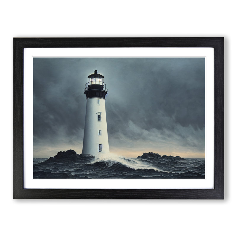 Masterful Lighthouse - Single Picture Frame Print, 46cm H x 64cm W x 2cm D, Black