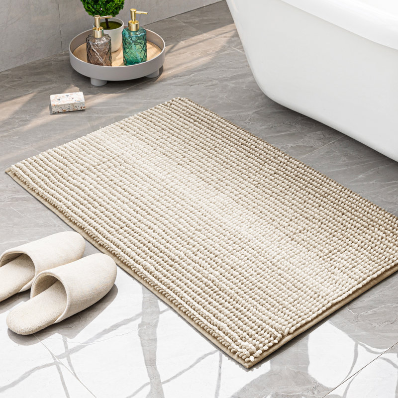Zager Microfiber Soft Chenille Bath Rug with Non-Slip Backing, 36" L x 24" W, Beige
