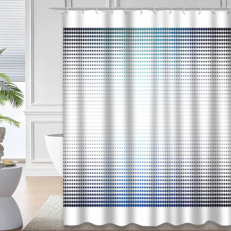 Rideau de douche bleu foncé avec sphères foncées et abstrait avec 12 crochets, L 72 po x l 84 po