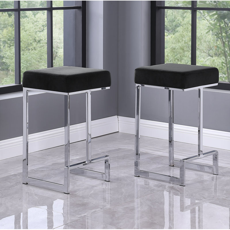 John-Henry Upholstered Counter Stool with Metal Frame, Silver, Black, Counter Stool (25” Seat Height)
