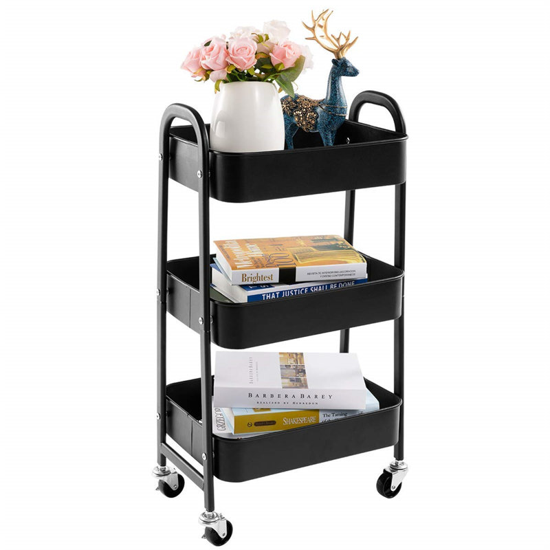 Haleigh 27.5cm H x 27.5cm W Utility Cart with Wheels, Black