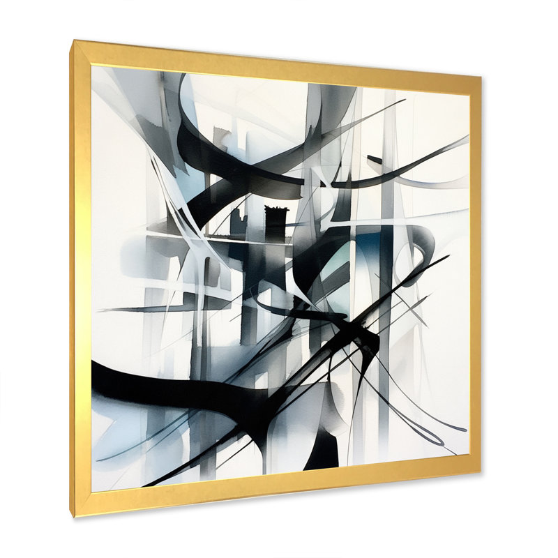Abstrait neutre neutre - décoration murale géométrique moderne, H 32 po x l 16 po x P 1 po, Cadre doré à une seule photo