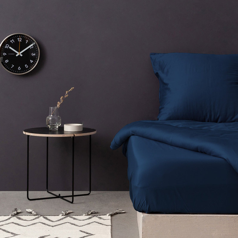 Drap-housse en satin, Drap-housse de taille simple, Bleu marine