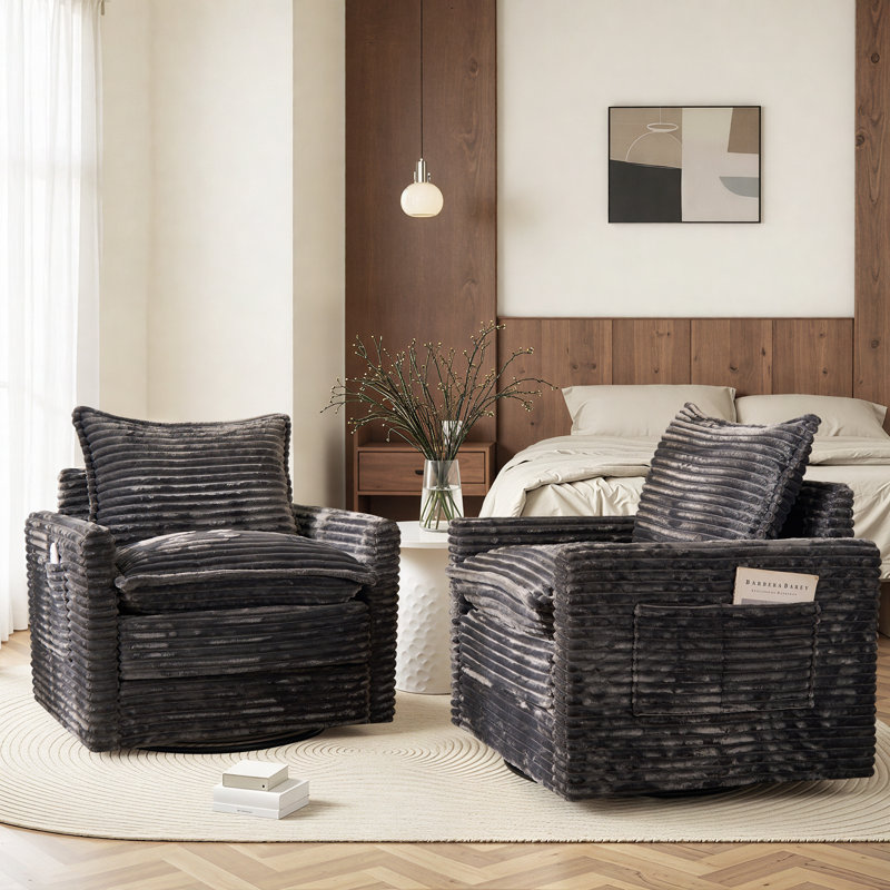 Ensemble de 2 chaises d'appoint pivotantes surdimensionnées avec velours côtelé Viola, Gris