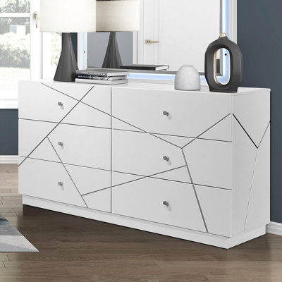 Glamour, commode 6 tiroirs, motif géométrique, meubles de chambre décoratifs, 1 pièce
