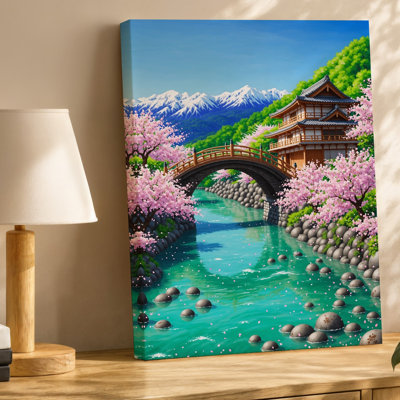 Toile, "Un paysage japonais serein avec une maison traditionnelle en bois avec art mural"