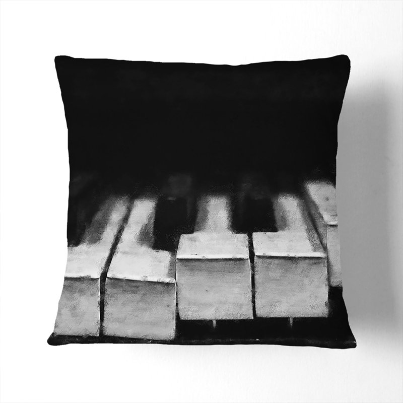 Broken Piano Keys Abstract Cushion with Filling, 40cm H x 40cm W x 15cm D, Black