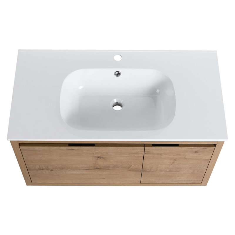 Meuble-lavabo mural 36 po avec lavabo gel, Chêne