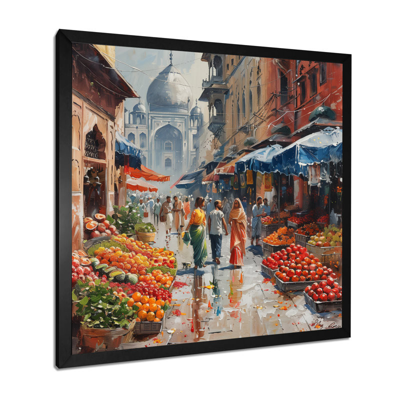 Orange orange bazar au Maroc en été I - Art mural, art mural, Toile encadrée noire simple, H 16 po x l 16 po x P 1 po