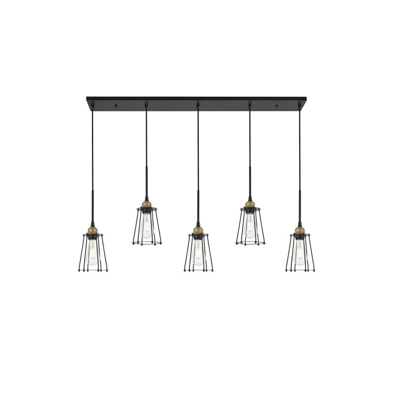 Luminaire suspendu conique à 5 lumières Sessoms, Noir