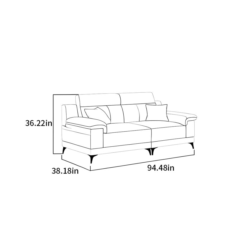 Canapé à lignes droites de style minimaliste moderne, H 36,22 po x l 94,48 po x P 38,18 po, 3