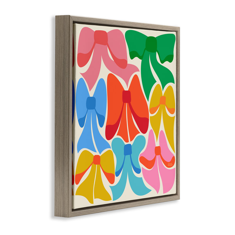 «Rainbow Bows Ribbon Shapes», toile encadrée flottante noire par Carrie Cantwell, Cadre flottant orme Montalcino