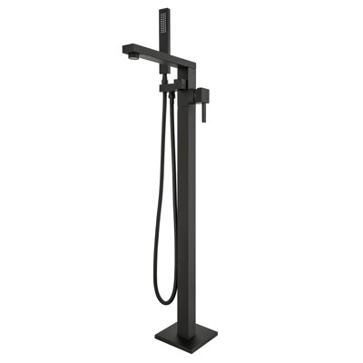Robinet de baignoire autoportant, robinet de baignoire autoportant pivotant à haut débit 360 ° avec douche à main, robinet de baignoire en laiton pour salle de bain moderne