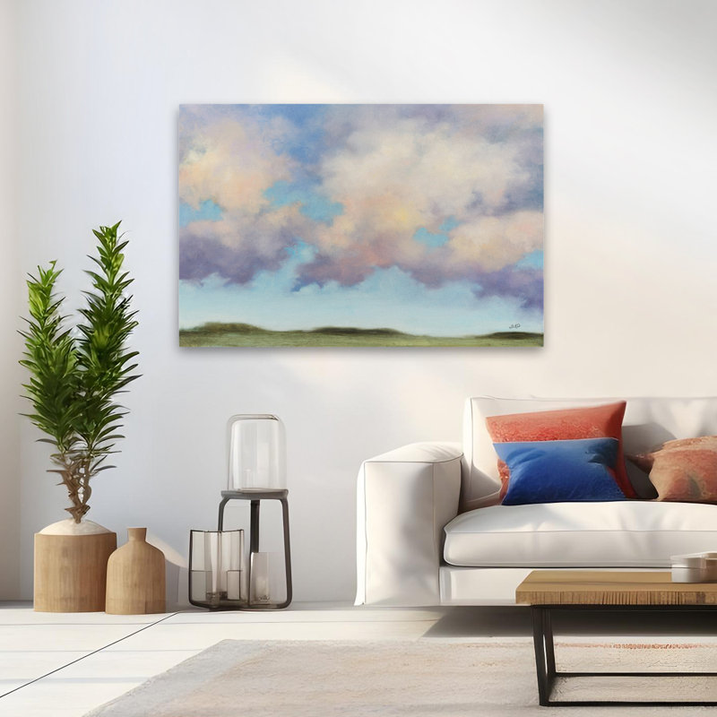 Cloudburst contemporain bleu paysage blanc nuage vert, H 48 po x l 32 po