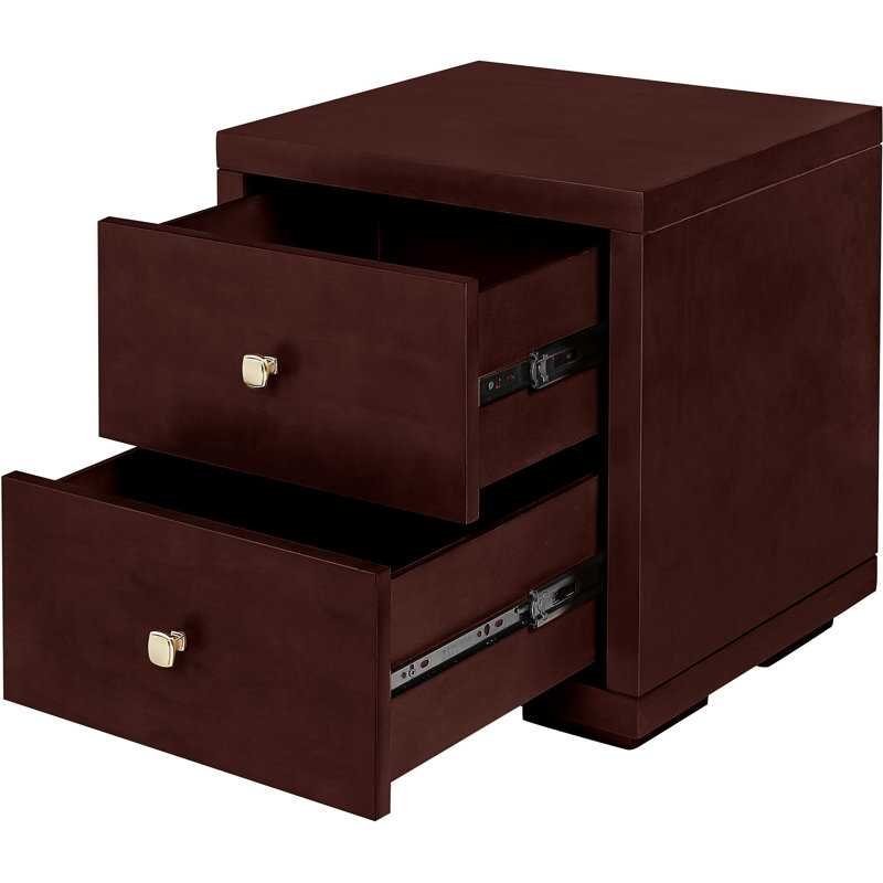 Table de chevet 2 tiroirs en bois, Espresso