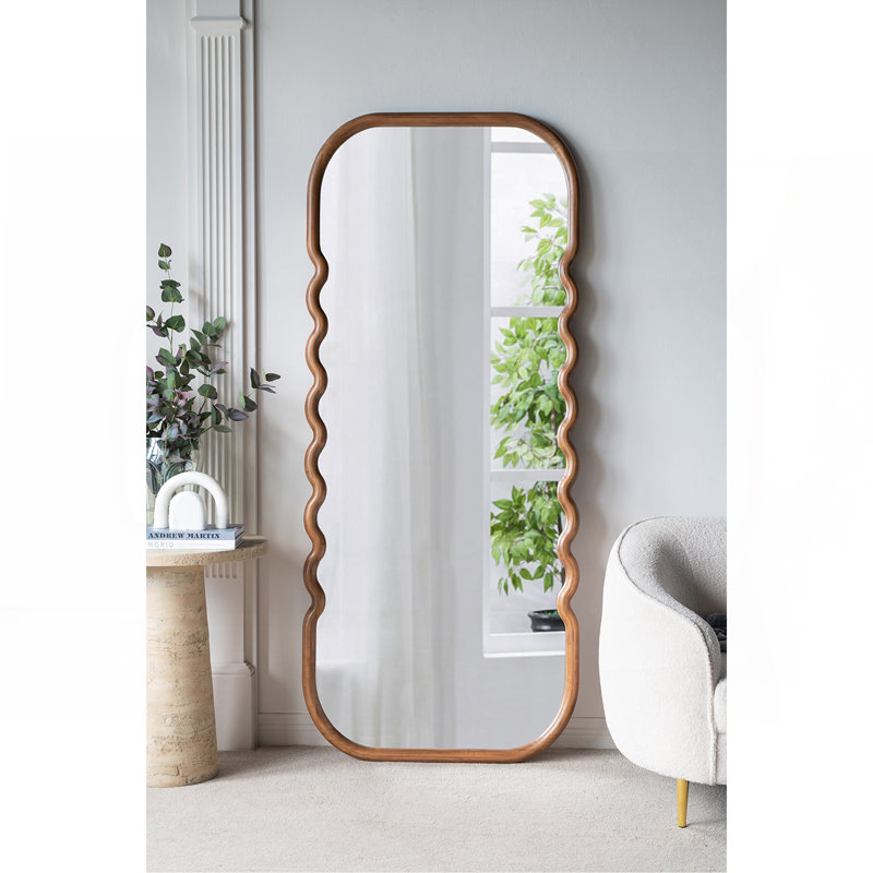 Oversized Wooden Floor Mirror With Unique Brown Frame