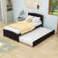 Lit plateforme simple en bois avec lit gigogne simple et tête de lit-838641656