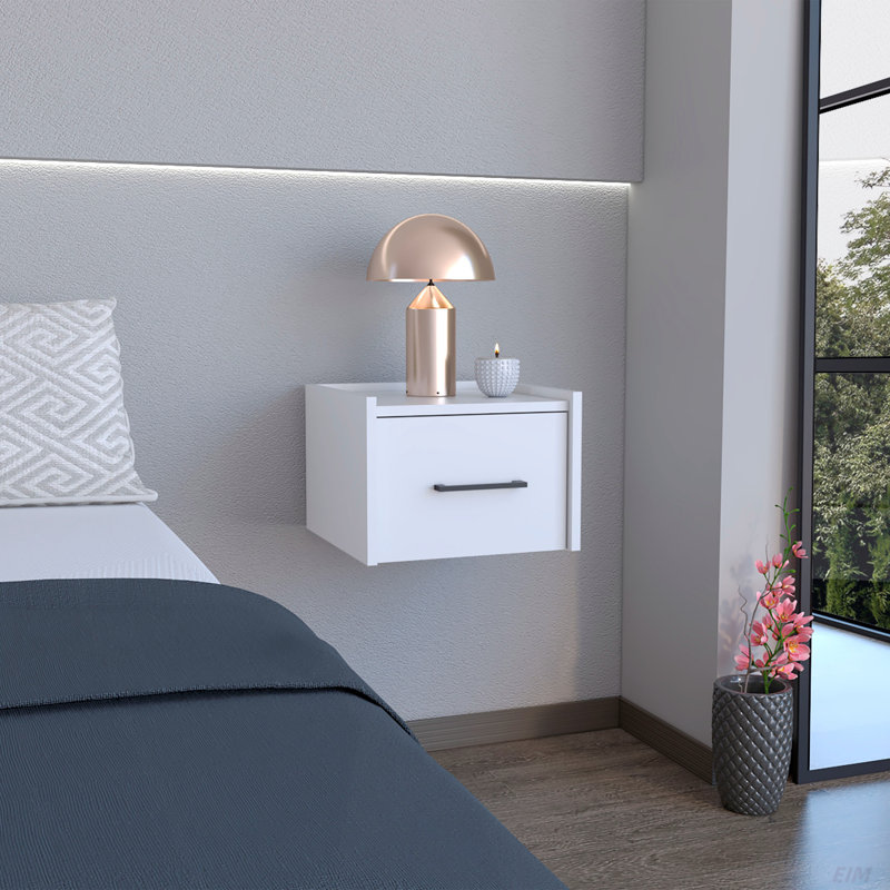Table de chevet flottante, conception peu encombrante avec tiroir pratique et surface, Blanc