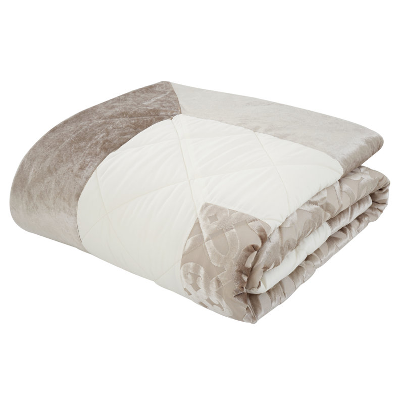 Lattice Cut Velvet 220x230cm Blanket Bedspread, Natural