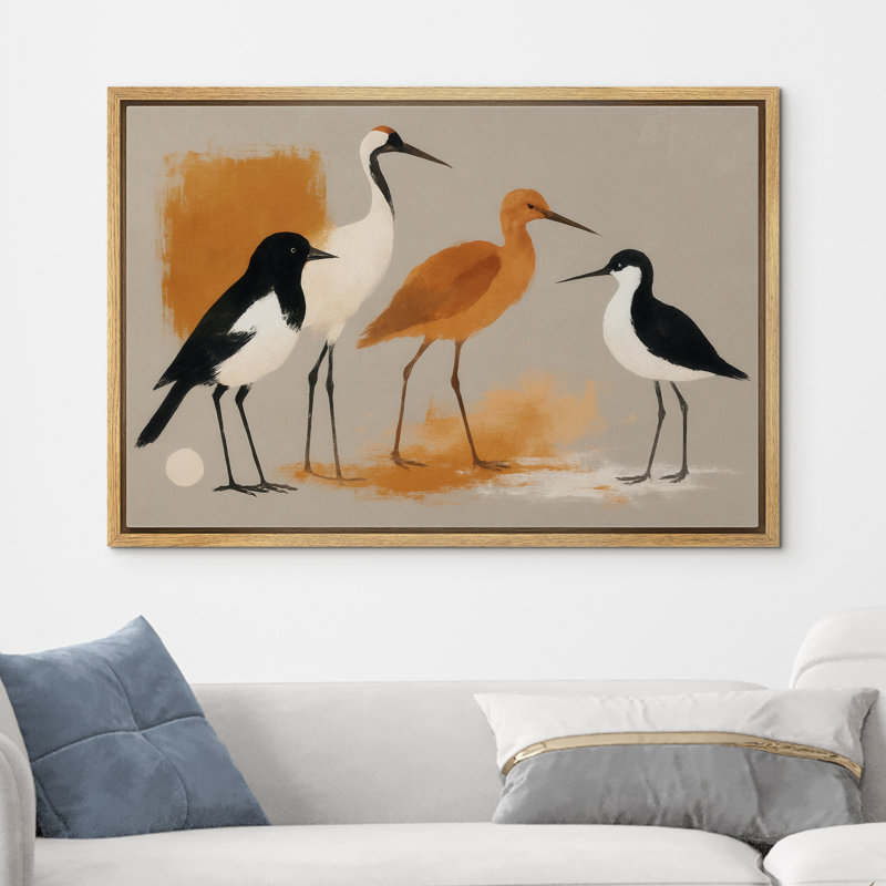 Illustration d'oiseaux modernes, reproduction d'art sur toile encadrée de la chambre principale, H 24 po x l 36 po
