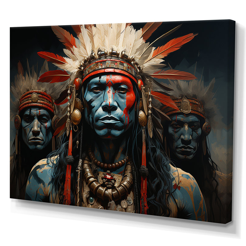 Native War Traditional Warrior sur toile, H 34 po x l 44 po x P 1,5 po, Toile tendue