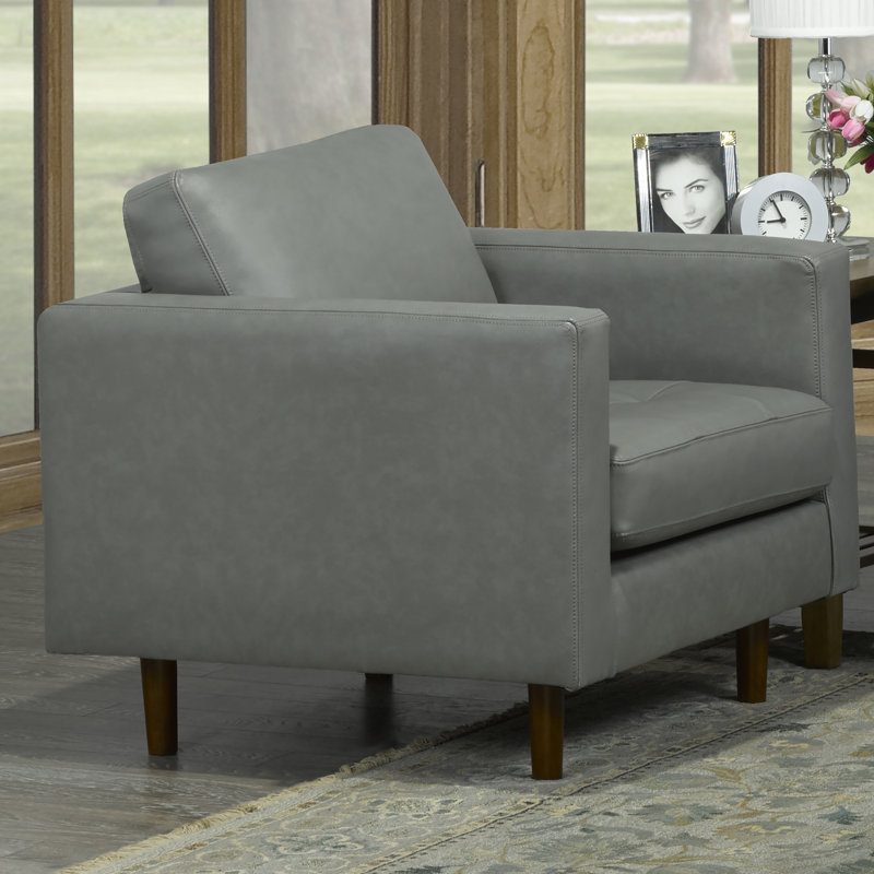 Fauteuil en cuir fleur 37 po Lassen, Cuir véritable gris