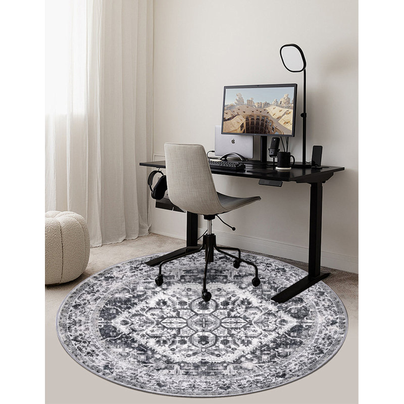 Round Washable Rug - 100% Polyester, Non-Slip & Low-Pile For Living Room,Bedroom,Dining Area, Round 5'