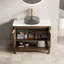 Meuble-lavabo de salle de bain 36 po Indigo, armoire de rangement autoportante en contreplaqué avec 2 portes diagonales rayées et tablette ouverte, lavabo en verre de transport noir et plateau en pierre frittée blanc de Carrare, grain de bois noyer foncé-130369467-130369474