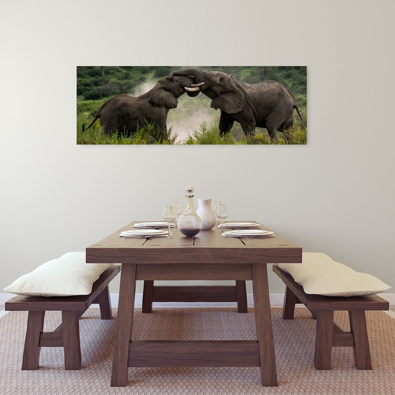 Powerful Elephant Interaction by Rajat Dhesi - Wrapped Canvas Panoramic Print, 40.64 cm H x 121.92 cm W