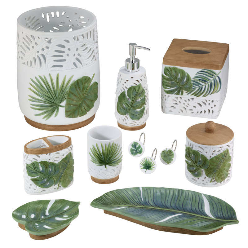 Green Tropical Leaf Resin Bathroom Storage Jar
