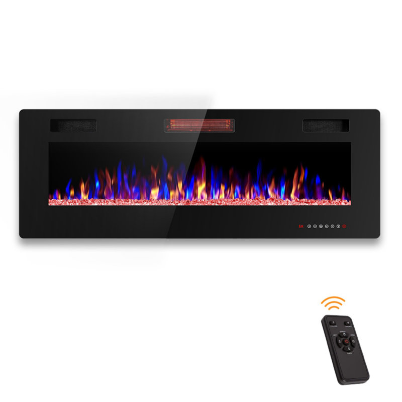50-Inch Thin Dreamy Electric Fireplace Insert: For Recessed Or Wall-Mounted, Temperature Control At Will, Flame Dance With Remote, Time-Appointed Bliss!