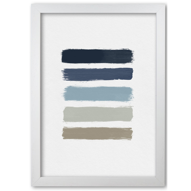 Blue And Taupe Stripes - Print, 85 cm H x 60 cm W x 5 cm D, White Grain Frame