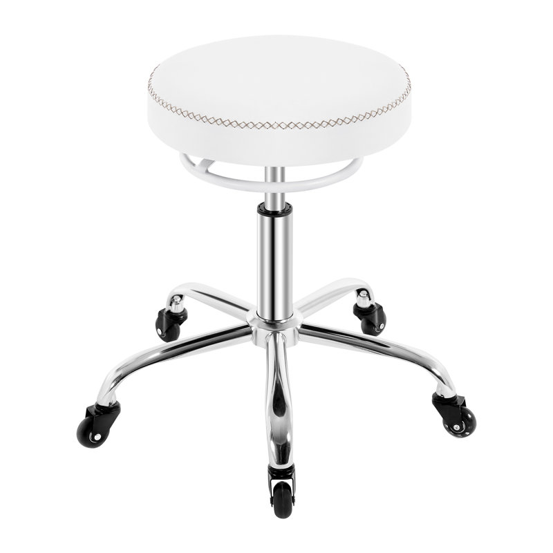 Adjustable Height Industrial Stool, White Faux Leather