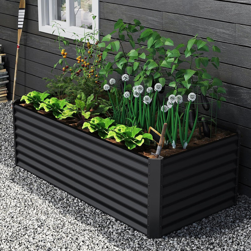 Galvanized Raised Garden Bed, 23.62" H x 94.49" W x 47.25" D, Dark Gray