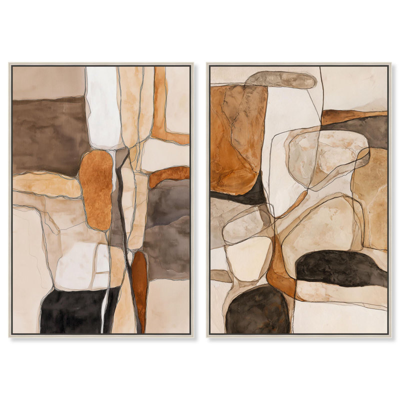 Quarry Wall Abstract Set Canvas Print Boho Gold Wall Decor Set by Art Remedy, Black Frame, 10 x 15, H 46 po x l 31 po