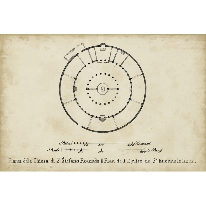 Plan for St. Stephen's Rotunda - Graphic Art, 51 cm H x 76 cm W, Black Floater Frame