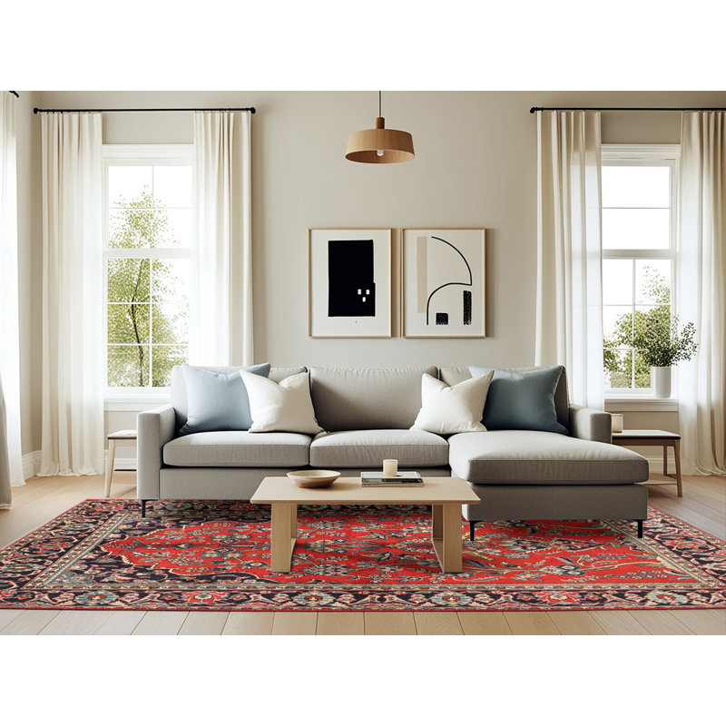 Tapis de style oriental rouge, Rectangle 6 pi x 9 pi