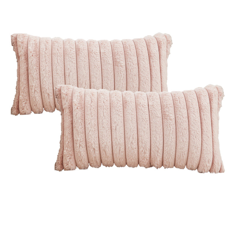 Housse de coussin Faux Fur Lines, Rose clair