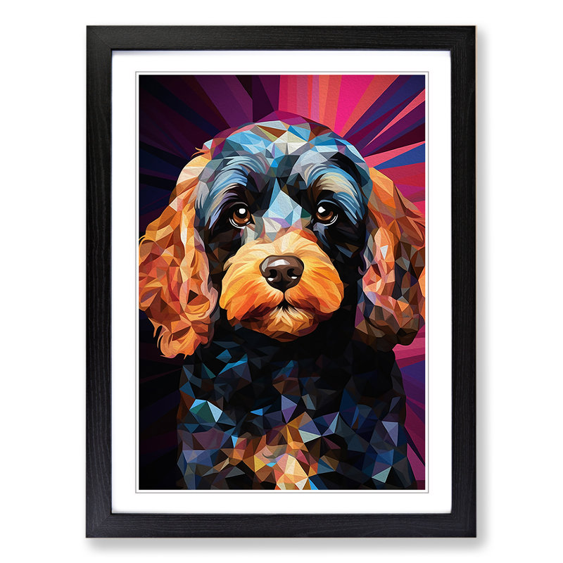 Cockapoo Geometric No.2 - Single Picture Frame Print on Wood, Black , 64cm H x 46cm W x 2cm D