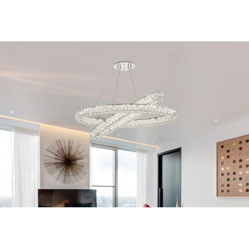 Lustre ovale en cristal 2 lumières Steveson, H 12 po x l 23,60 po x P 23,60 po, Chrome