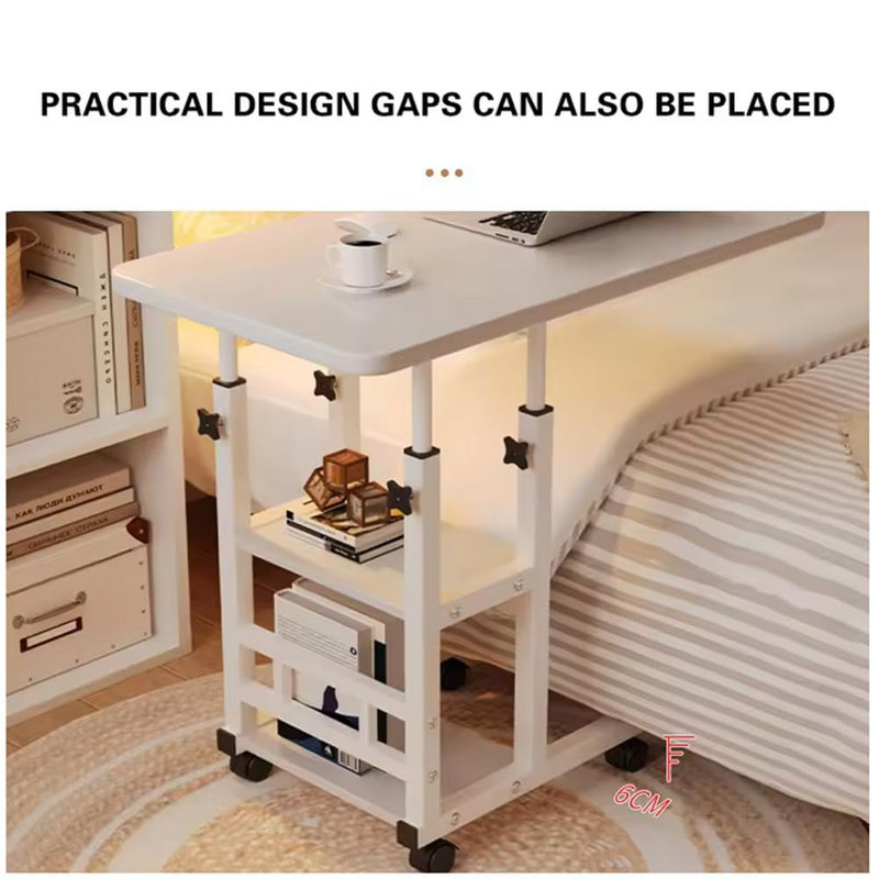 Table réglable en hauteur à roulettes avec plateau inclinable, table de lit mobile avec 3 tablettes de rangement, petite table d'appoint roulante pour canapé