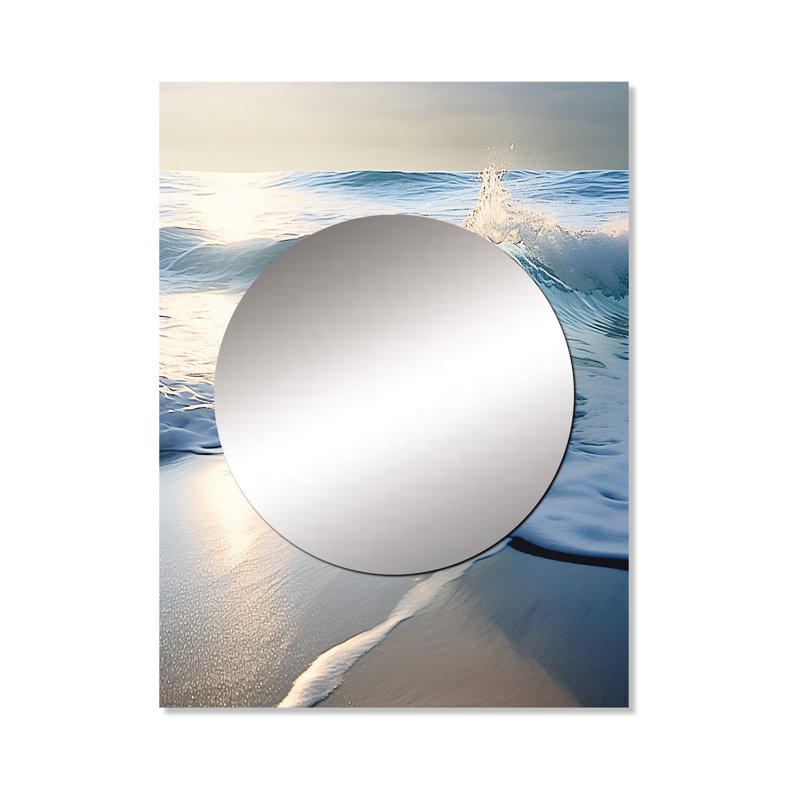 Frediano Beach Wave Scenery Photo I - Waves Unique Wall Mirror, Blue Mirror, Printed Metal Art, 40" x 30"
