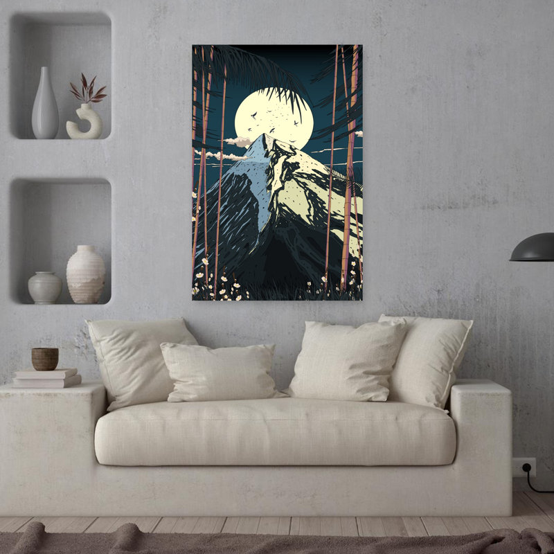 Contemporary Art Abstract Minimalist Retro Bamboo Bird Flower Forest Wall Art - Wrapped Canvas Print, 91.44 cm H x 60.96 cm W