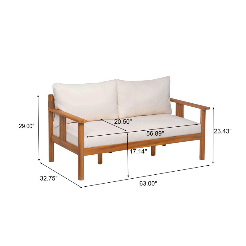 Ensemble de conversation d'extérieur 4 pièces en bois d'acacia avec coussins hydrofuges Voisin