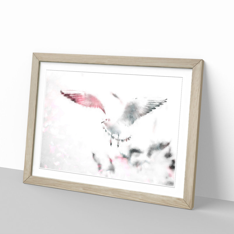 Seagull Birds In The Light - Single Picture Frame Painting on MDF, 33cm H x 45cm W x 2cm D, Oak Framed